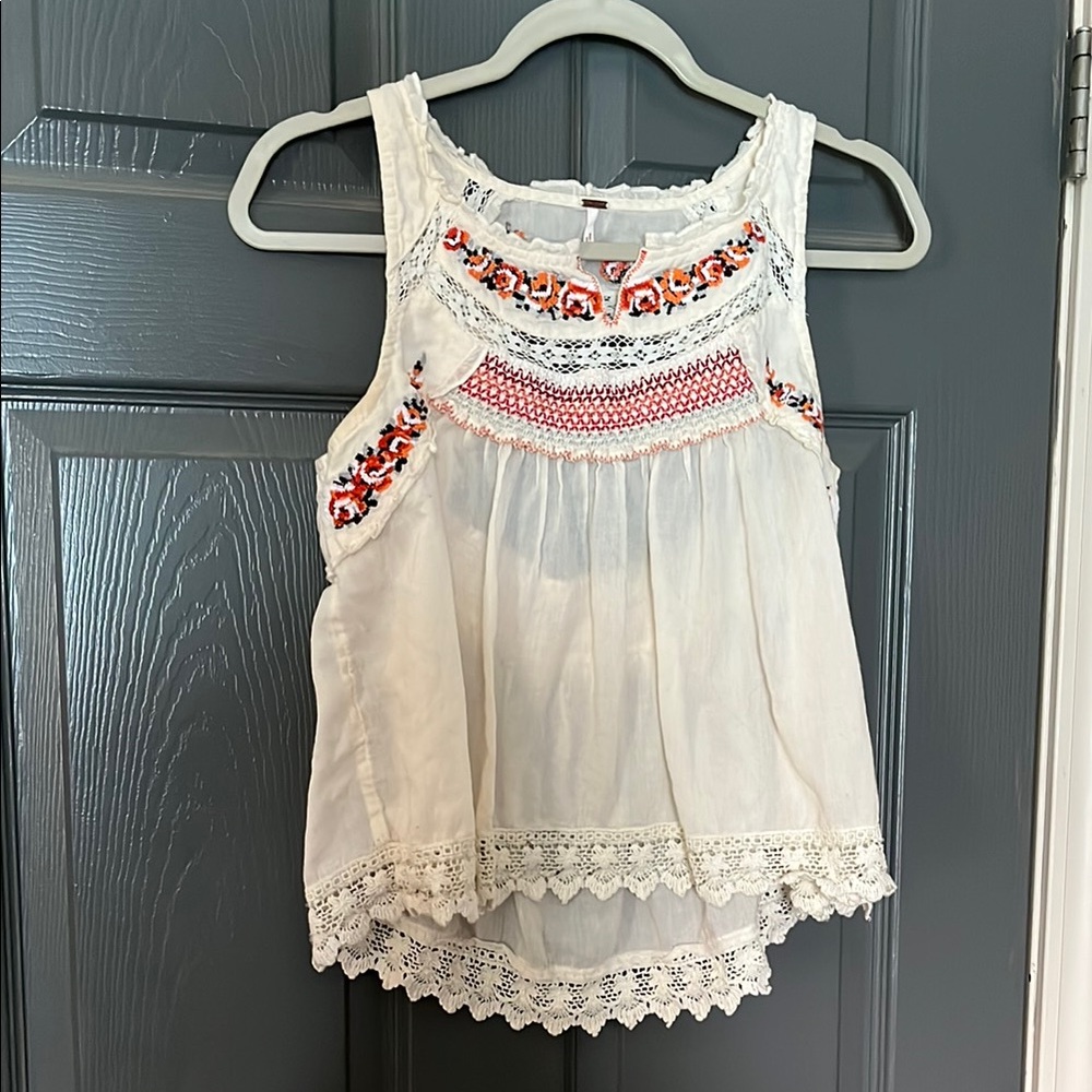 Free People White Embellished Blouse